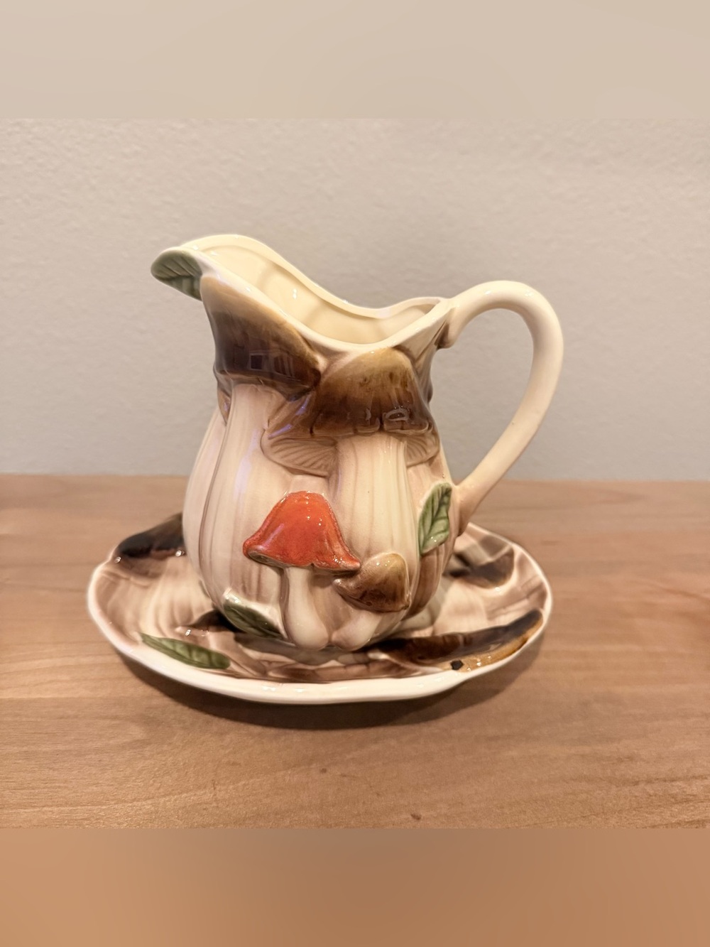 Vintage Homco Japan Mushroom Pitcher & Underplate Set 1413